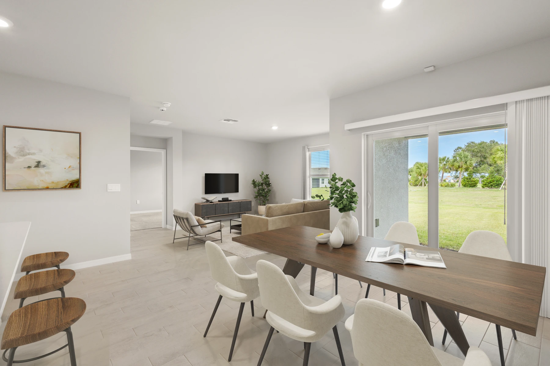 Virtually staged living and dining room