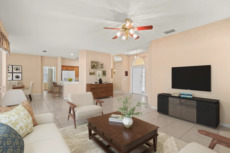 Virtually staged open living & dining
