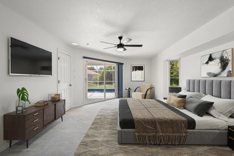 Virtually staged primary bedroom